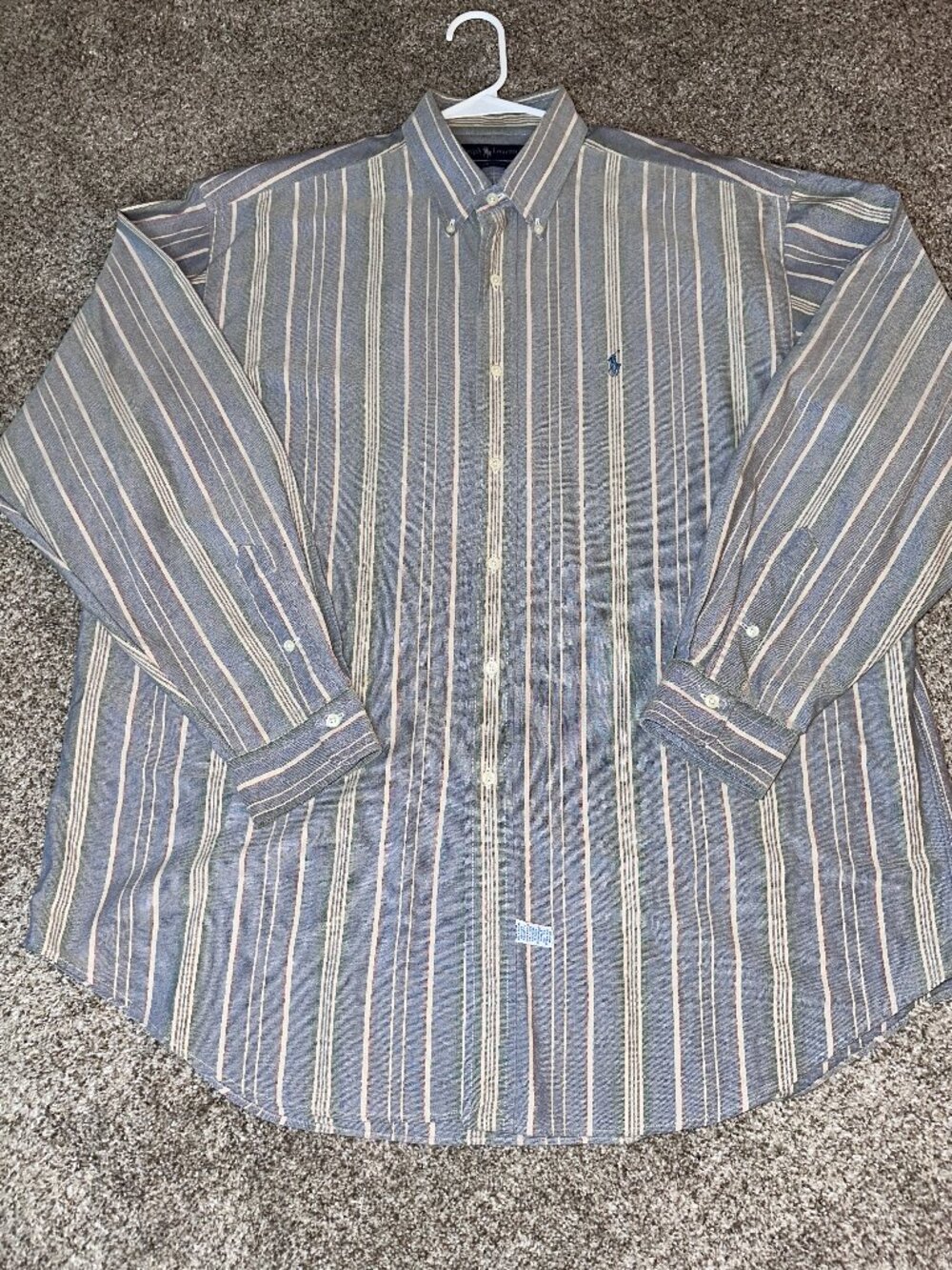 Polo Ralph Lauren XL Long Sleeve VTG blue striped button down Oxford Shirt VTG